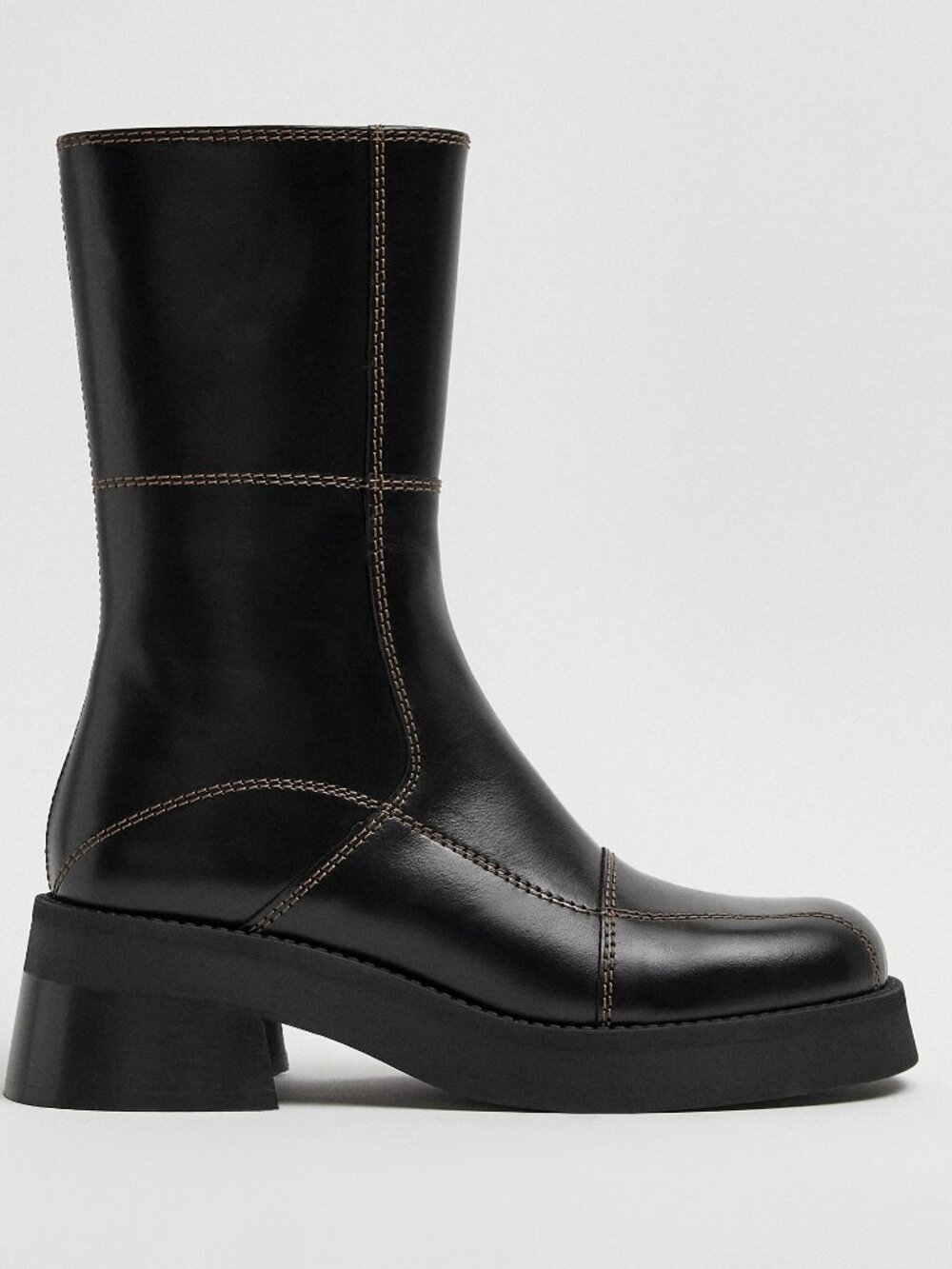 Miista Heya Boots Black Leather Brown Stitching